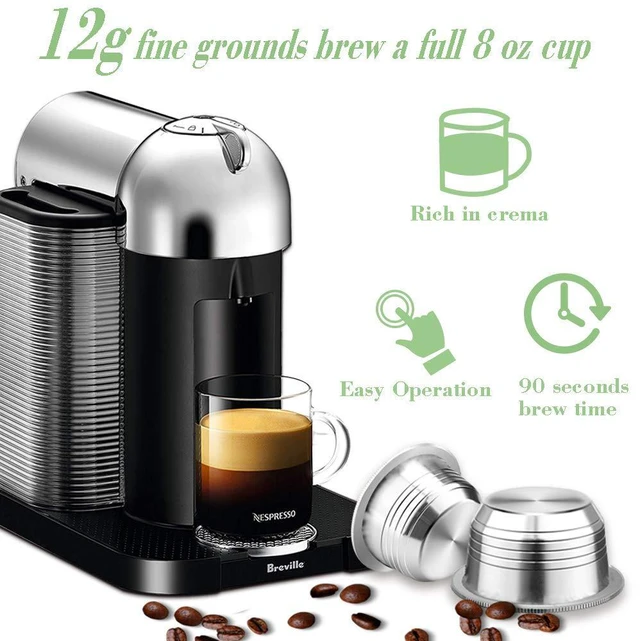 Alt view image 3 of 6 - Reusable Coffee Capsule for Nespresso Vertuo: 8 oz Stainless Steel | Refillable Coffee Pod for Double Espresso Fits GCA1/ENV135/ENV150/BNV420 - Use Own Favorite Coffee - Rich Crema Easy to Clean