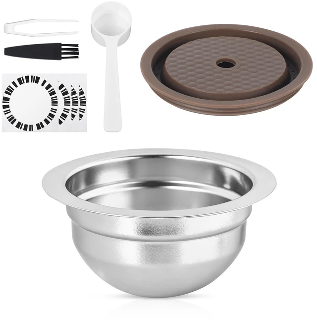 Main image of 80ml/2.7oz Double Espresso Stainless Steel Reusable Coffee Pod, Fits Selected Nespresso Vertuo Machines: ENV150, ENV135, Next, Pop, GCAT, Plus