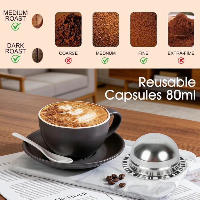 Alt view image 6 of 7 - 80ml/2.7oz Double Espresso Stainless Steel Reusable Coffee Pod, Fits Selected Nespresso Vertuo Machines: ENV150, ENV135, Next, Pop, GCAT, Plus