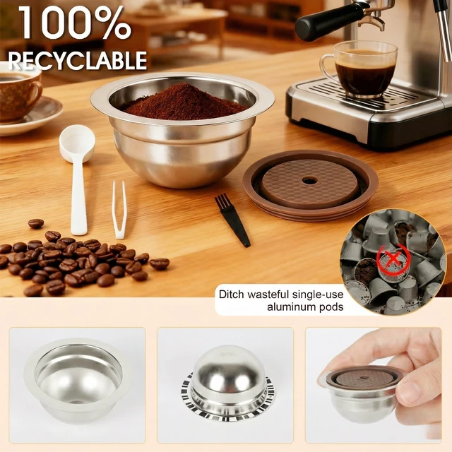Alt view image 5 of 7 - 80ml/2.7oz Double Espresso Stainless Steel Reusable Coffee Pod, Fits Selected Nespresso Vertuo Machines: ENV150, ENV135, Next, Pop, GCAT, Plus