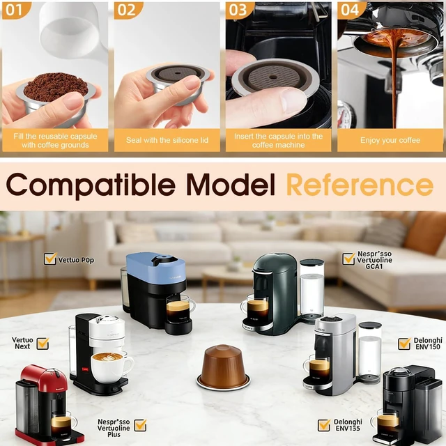 Alt view image 7 of 7 - 80ml/2.7oz Double Espresso Stainless Steel Reusable Coffee Pod, Fits Selected Nespresso Vertuo Machines: ENV150, ENV135, Next, Pop, GCAT, Plus