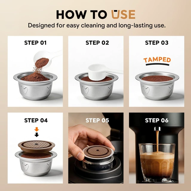Alt view image 4 of 6 - Stainless Steel Reusable Coffee Pods for Nespr*sso V-rtuo Refillable Coffee Capsules 7.77oz/230ml Compatible with V-rtuo NEXT POP GCA1 and ENV135,with 1 Pcs Silicone Lids