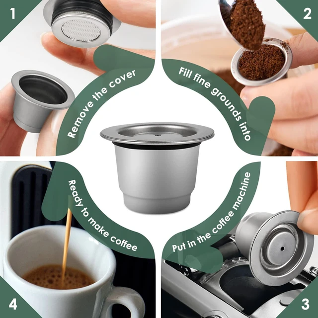 Alt view image 4 of 6 - Reusable Coffee Pods, Stainless Steel Coffee Pods Refillable | 2Pcs Refillable Coffee Pods, Metal Coffee Pods Compatible with Original Line, Tamper+ Stainless Steel Spoon