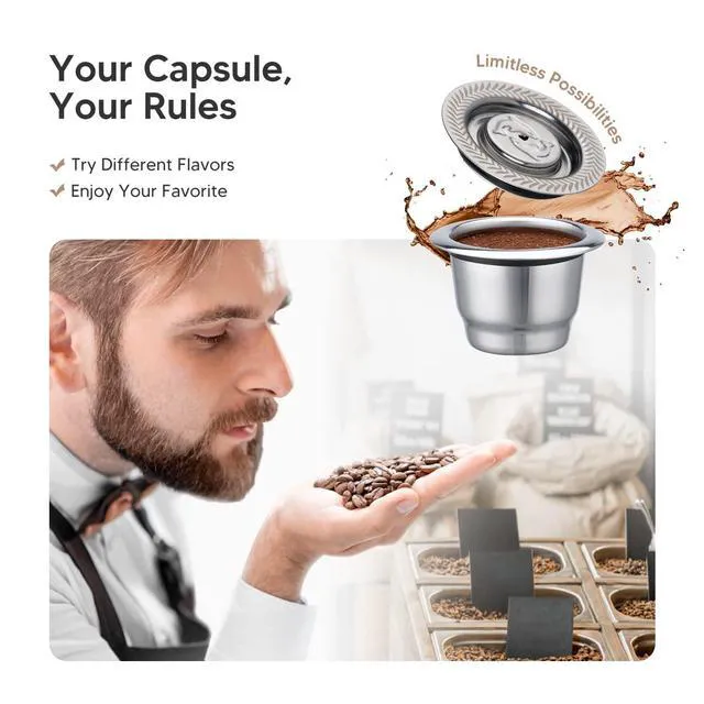Alt view image 5 of 7 - Stainless Steel Reusable Coffee Capsules Fit For N espresso Capsules OriginalLine, Metal Refillable Espresso Coffee Filter Pods Compatible For N espresso Machines Brewers