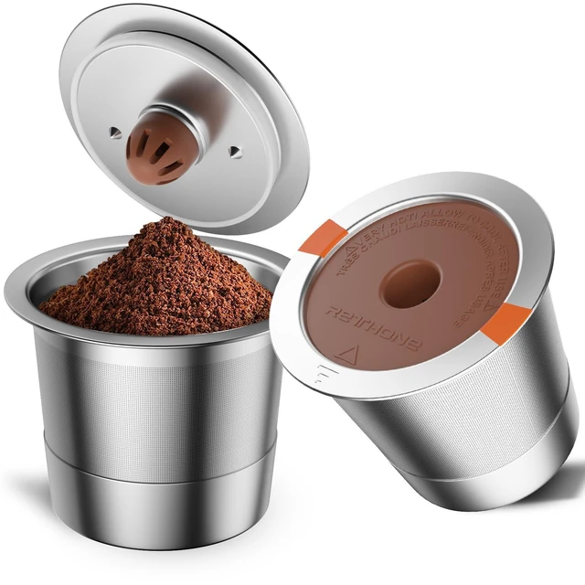 Main image of K Cup Reusable Coffee Pods, Stainless Steel Reusable K Cups Compatible with Keurig 1.0 & 2.0 Coffee Machines Brewers Refillable K Cups (2 Pack)
