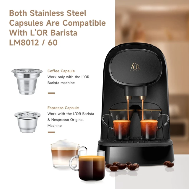 Alt view image 2 of 7 - 2 Pcs Reusable Stainless Steel Coffee Capsules Compatible with L'OR Barista LM8012 / 60, Refillable Coffee Pods Metal L'or Espresso Pods(Big & Small)