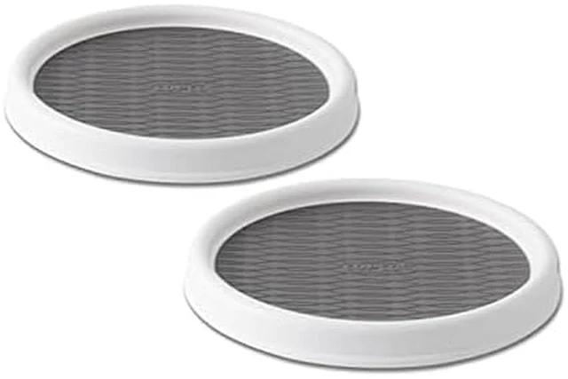 Main image of Lazy Susan Turntable Organizer Set of 2, 9 Inch Rotating Cabinet and Pantry Storage, Nonslip Surface with Outer Rim, Wipe Clean