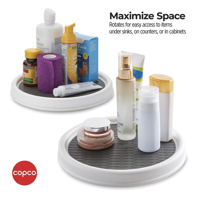 Alt view image 5 of 7 - Lazy Susan Turntable Organizer Set of 2, 9 Inch Rotating Cabinet and Pantry Storage, Nonslip Surface with Outer Rim, Wipe Clean