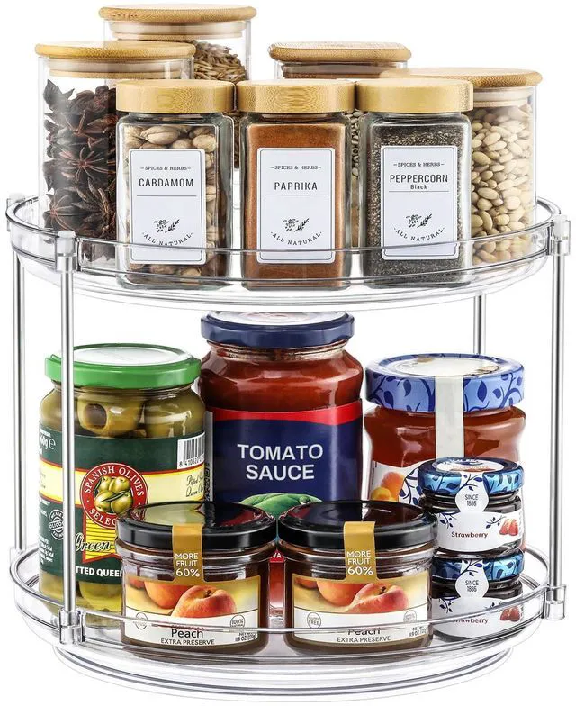 Main image of 2 Tier Clear Acrylic Lazy Susans, Non-Skid Turntable Organizer, 9.25'' | Thick, Stable, 360° Smoothly Rotating - Kitchen Spice Rack, Countertop Pantry Vanity Bathroom Medicine Cabinet Organization
