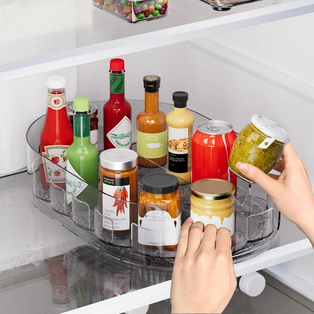 Main image of Lazy Susan Organizer for Refrigerator, 13" x 8.5" Clear Rectangular Fridge Organizer Turntable for Condiments, Spice Racks Organizer for Cabinet, Pantry & Kitchen Countertop(1 Piece)