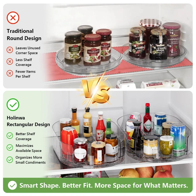 Alt view image 2 of 7 - Lazy Susan Organizer for Refrigerator, 13" x 8.5" Clear Rectangular Fridge Organizer Turntable for Condiments, Spice Racks Organizer for Cabinet, Pantry & Kitchen Countertop(1 Piece)