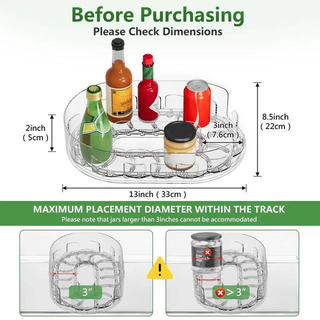 Alt view image 3 of 7 - Lazy Susan Organizer for Refrigerator, 13" x 8.5" Clear Rectangular Fridge Organizer Turntable for Condiments, Spice Racks Organizer for Cabinet, Pantry & Kitchen Countertop(1 Piece)