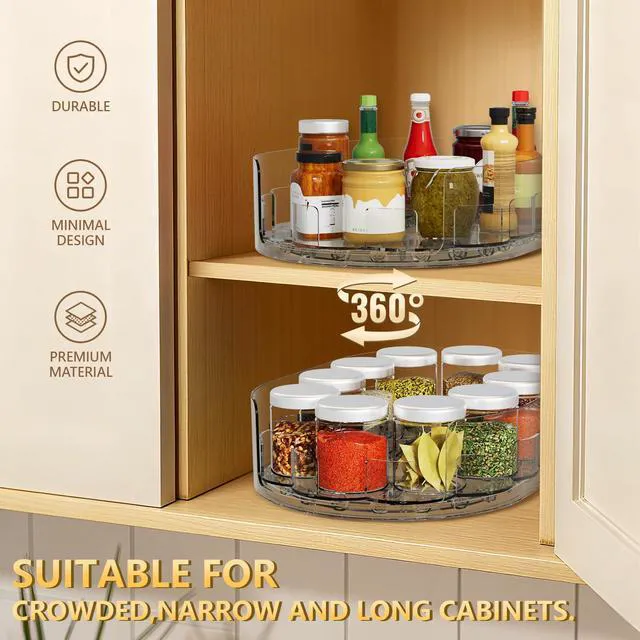Alt view image 7 of 7 - Lazy Susan Organizer for Refrigerator, 13" x 8.5" Clear Rectangular Fridge Organizer Turntable for Condiments, Spice Racks Organizer for Cabinet, Pantry & Kitchen Countertop(1 Piece)