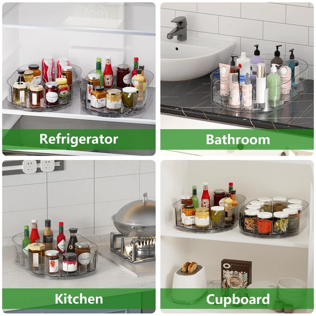Alt view image 6 of 7 - Lazy Susan Organizer for Refrigerator, 13" x 8.5" Clear Rectangular Fridge Organizer Turntable for Condiments, Spice Racks Organizer for Cabinet, Pantry & Kitchen Countertop(1 Piece)