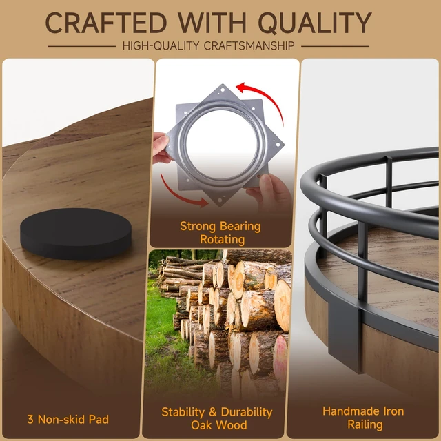 Alt view image 4 of 6 - 10-Inch Farmhouse Oak Lazy Susan Cabinet Organizer, Walnut Finish | Smooth rotating oak tray with walnut finish for dining tables, kitchen counters, pantries and cabinet storage.