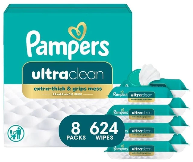 Main image of Ultraclean Baby Wipes (Previously 'Free & Gentle'), 99% Water, Hypoallergenic, Unscented, 100% Plant Based, Plastic-Free, 624 Wipes Total (8X Flip-Top Packs)