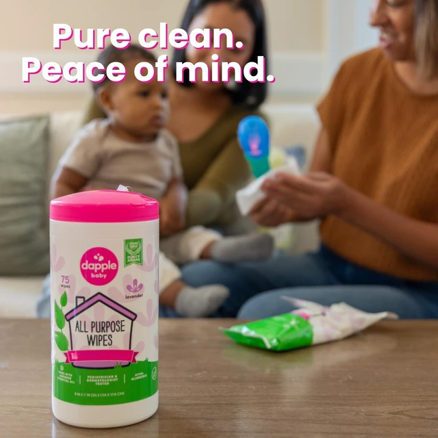 Alt view image 3 of 6 - Baby All Purpose Cleaning Wipes - Multipack - Lavender Scent | 75 Count Canisters (2 Pack) + 30 Count Pouches (2 Pack) - Plant-Powered -Hypoallergenic - Baby Essentials