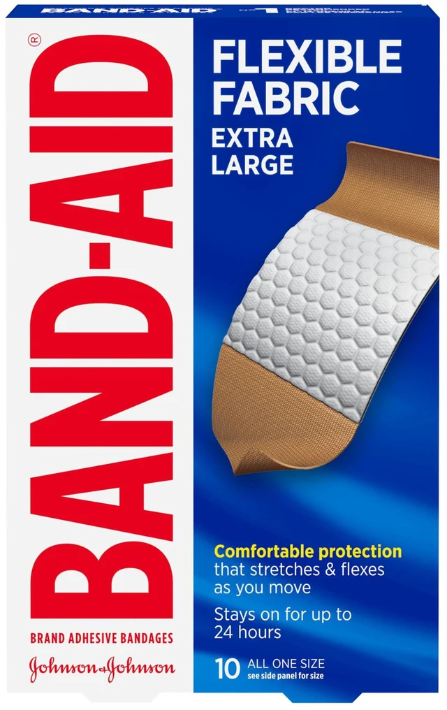 Main image of Brand Flexible Fabric Adhesive Bandages, Extra Large, 2 x 10 Count | Comfortable Protection, Sterile Wound Care for Minor Cuts, Scrapes & Burns, First Aid Kit Essential, Non-Stick Hurt-Free Pad