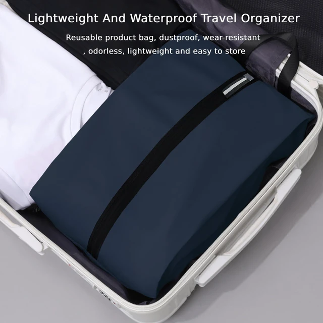 Alt view image 6 of 7 - Waterproof Shoe Bag Odor Absorbing Multifunctional Storage Lightweight Shoe Dust Bags with Zipper for Gym Sports Travel Work Men and Women(Navy Blue, 1-Pack)