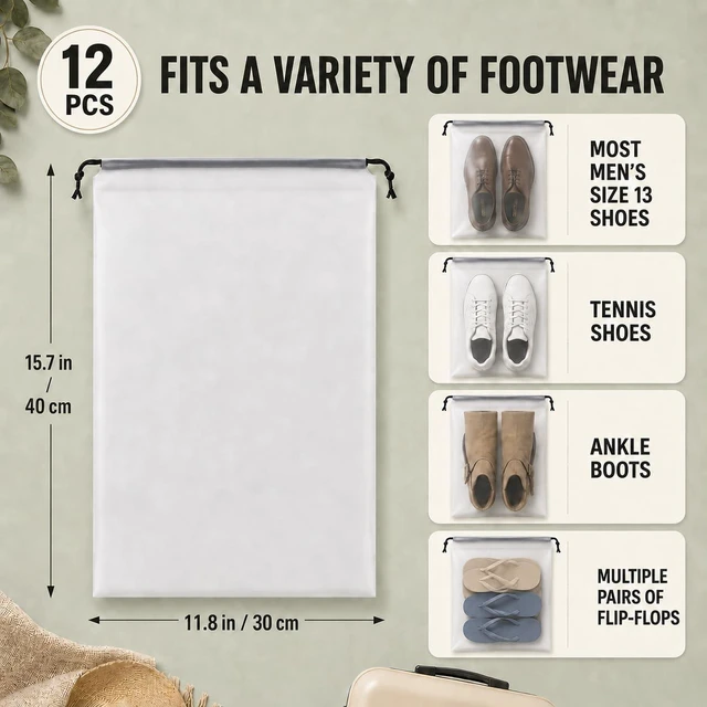 Alt view image 2 of 7 - Shoe Bags for Travel, 12 Pack Clear Drawstring Organizers, Waterproof PE Plastic Pouches for Packing Shoes, Toiletries, Cosmetics, Gym Clothes, Wet Swimsuits