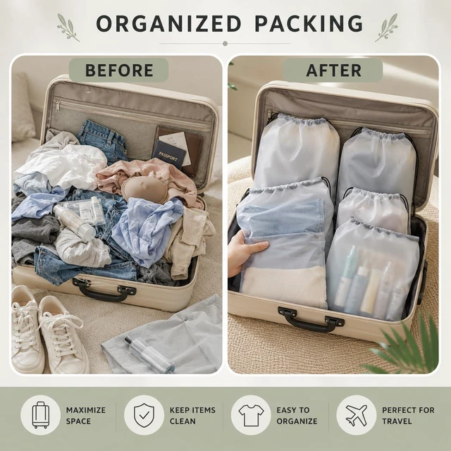 Alt view image 7 of 7 - Shoe Bags for Travel, 12 Pack Clear Drawstring Organizers, Waterproof PE Plastic Pouches for Packing Shoes, Toiletries, Cosmetics, Gym Clothes, Wet Swimsuits