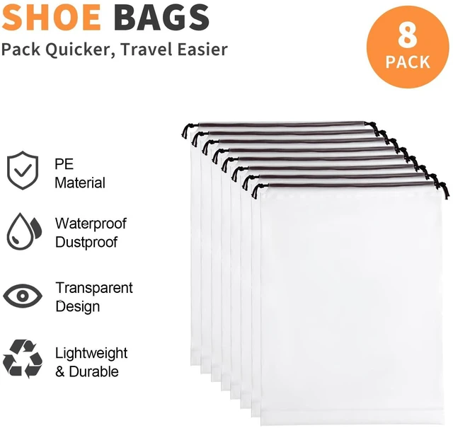 Alt view image 2 of 7 - Shoe Bags for Travel 8 Pcs, Clear Waterproof Travel Shoe Bags for Packing 15.7" x 11.8" Reusable Storage Bags whit Drawstring for Gym, Suitcase & Home Organization,Travel Essentials for Men and Women
