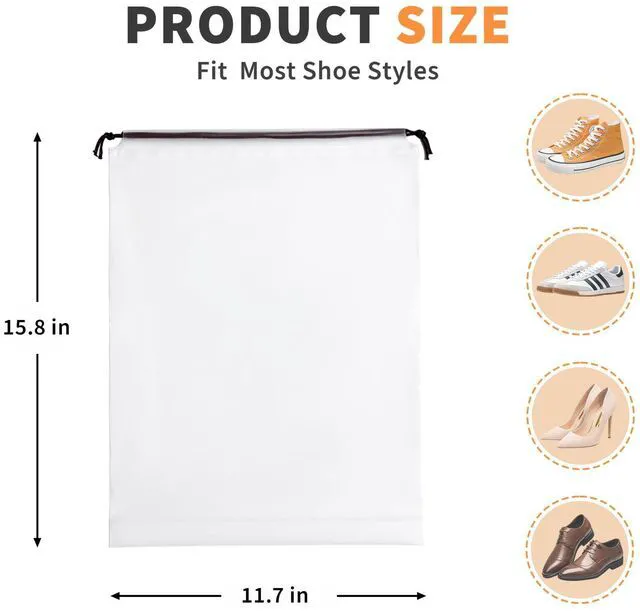 Alt view image 3 of 7 - Shoe Bags for Travel 8 Pcs, Clear Waterproof Travel Shoe Bags for Packing 15.7" x 11.8" Reusable Storage Bags whit Drawstring for Gym, Suitcase & Home Organization,Travel Essentials for Men and Women