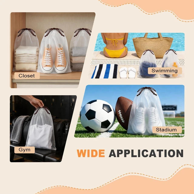 Alt view image 7 of 7 - Shoe Bags for Travel 8 Pcs, Clear Waterproof Travel Shoe Bags for Packing 15.7" x 11.8" Reusable Storage Bags whit Drawstring for Gym, Suitcase & Home Organization,Travel Essentials for Men and Women