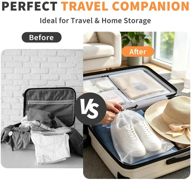 Alt view image 6 of 7 - Shoe Bags for Travel 8 Pcs, Clear Waterproof Travel Shoe Bags for Packing 15.7" x 11.8" Reusable Storage Bags whit Drawstring for Gym, Suitcase & Home Organization,Travel Essentials for Men and Women