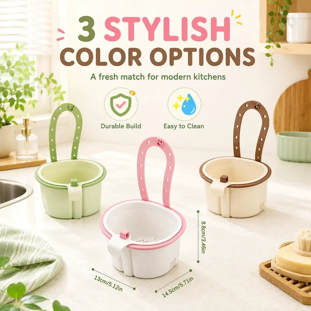 Alt view image 2 of 7 - 2Pcs Hanging Sink Drain Basket,Cactus Kitchen Sink Strainer Basket,Self-Cleaning Faucet Hanging Filter Basket,Multifunctional Kitchen Sink Strainer Press Automatic Dumping Basket (Green + Brown)