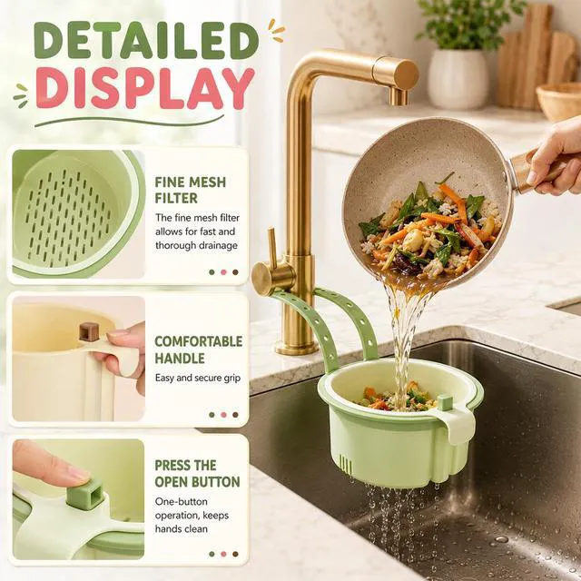 Alt view image 3 of 7 - 2Pcs Hanging Sink Drain Basket,Cactus Kitchen Sink Strainer Basket,Self-Cleaning Faucet Hanging Filter Basket,Multifunctional Kitchen Sink Strainer Press Automatic Dumping Basket (Green + Brown)
