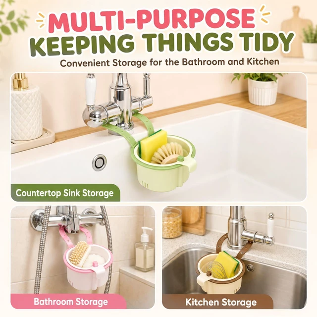 Alt view image 6 of 7 - 2Pcs Hanging Sink Drain Basket,Cactus Kitchen Sink Strainer Basket,Self-Cleaning Faucet Hanging Filter Basket,Multifunctional Kitchen Sink Strainer Press Automatic Dumping Basket (Green + Brown)