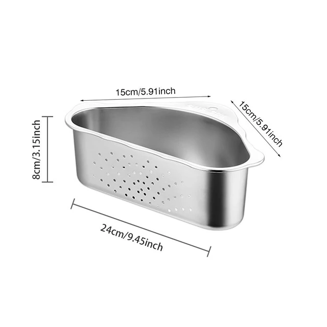 Alt view image 2 of 7 - Triangle Sink Drainer Basket, Stainless Steel Sink Drain Strainer Basket, Suction Cup Triangular Filter Drain Basket Kitchen Sinks Corner for Filter Food Waste and Washing Fruit(COLOR:Silver)