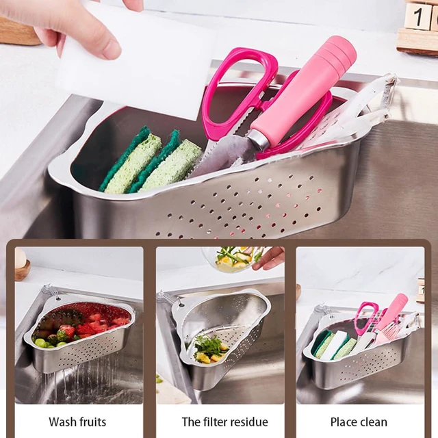 Alt view image 4 of 7 - Triangle Sink Drainer Basket, Stainless Steel Sink Drain Strainer Basket, Suction Cup Triangular Filter Drain Basket Kitchen Sinks Corner for Filter Food Waste and Washing Fruit(COLOR:Silver)