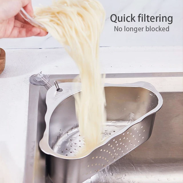Alt view image 5 of 7 - Triangle Sink Drainer Basket, Stainless Steel Sink Drain Strainer Basket, Suction Cup Triangular Filter Drain Basket Kitchen Sinks Corner for Filter Food Waste and Washing Fruit(COLOR:Silver)
