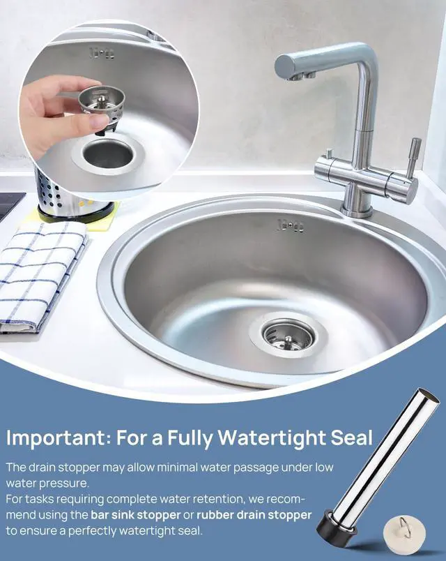 Alt view image 4 of 6 - 2-in rv Sink Drain Kit, Bar Sink Drain Strainer Basket Assembly | Commercial Grade Small Sink Drain Fits 2" Sink Opening for Prep & Hand Wash & rv & Bar Sink, 304 Stainless with Chrome Finish
