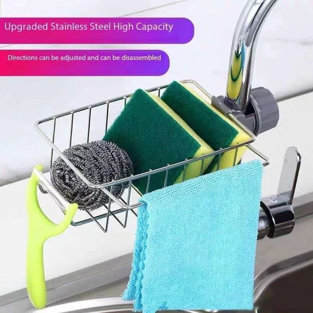 Alt view image 4 of 6 - Sponge Holder Over Faucet Kitchen Sink, Stainless Steel Detachable Hanging Faucet Drain Rack Organizer for Kitchen BathroomSink Caddy Sponge Holder