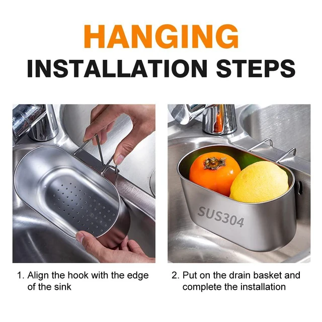 Alt view image 3 of 7 - Stainless Steel Sink Drain Strainer Basket, Multifunctional Hanging Sink Strainer Colander Drain Basket Kitchen Sinks Food Waste Filter and Wash Vegetables Fruits(COLOR:Silver)