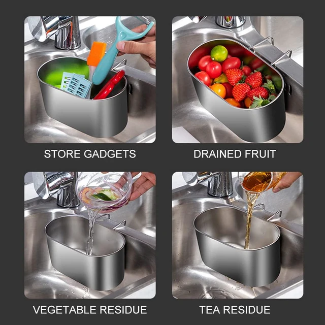 Alt view image 4 of 7 - Stainless Steel Sink Drain Strainer Basket, Multifunctional Hanging Sink Strainer Colander Drain Basket Kitchen Sinks Food Waste Filter and Wash Vegetables Fruits(COLOR:Silver)