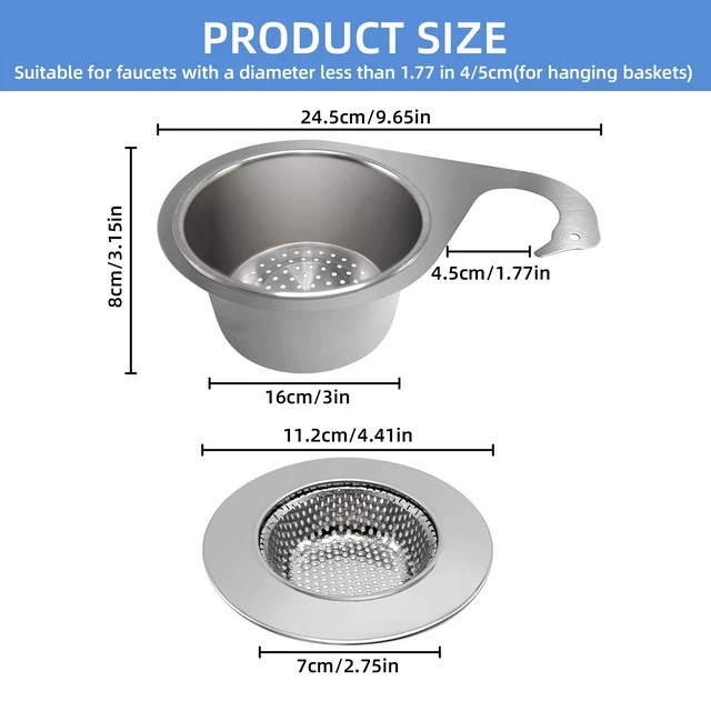 Alt view image 3 of 7 - Stainless Steel Drainage Basket, Corner Sink Filter Basket,4.5-inch Sink Drainage Filter and Faucet Hanging Stainless Steel Drainage Basket, Kitchen Sink Drainage Filter, Sink Drainage Filter2Pcs