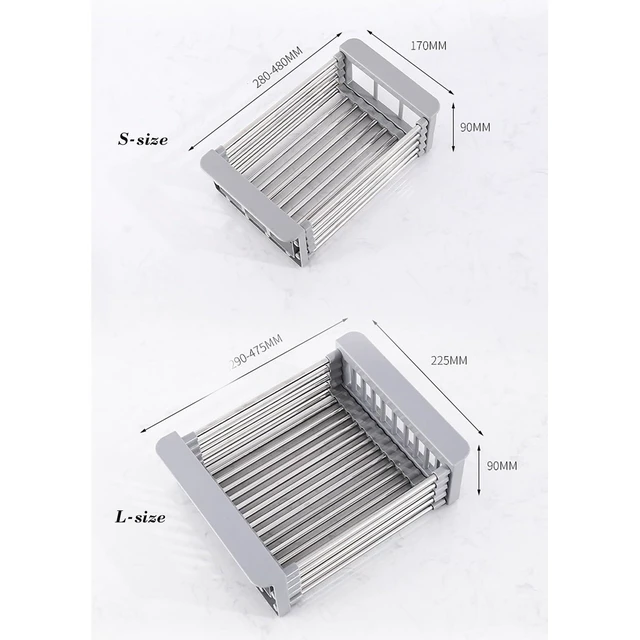 Alt view image 7 of 7 - Extend Kitchen Sink Drain Basket,Stainless Steel Retractable Sink Rack,Over Sink Dish Rack,Portable Telescopic Kitchen Sinks Accessories,Extender Basket for Vegetables Fruits and Dishes(Black,Large)
