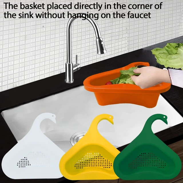 Alt view image 5 of 7 - Kitchen sink drain basket swan drain rack, swan drain basket for kitchen sink, multifunctional drainer rack triangle Sink Filter vegetable and fruit drainer basket 4 PCS