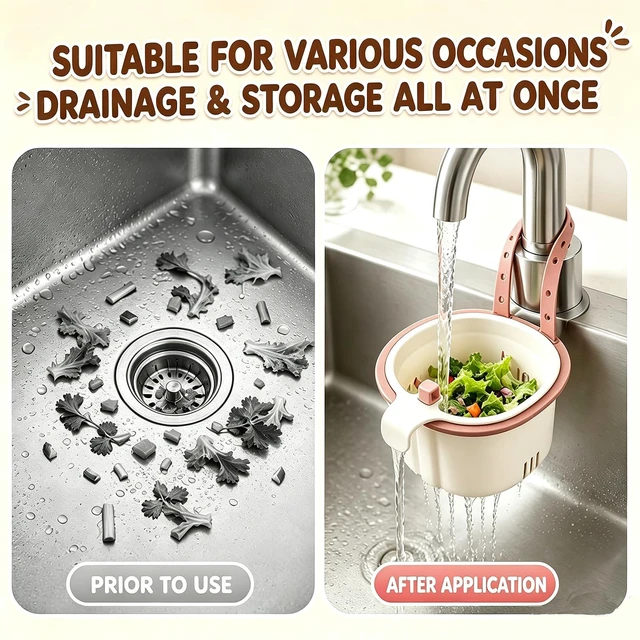 Alt view image 2 of 7 - Hanging Sink Drain Basket,2026 New Cactus Kitchen Sink Strainer Basket | Press-Type Multi-Functional Water Tank Filter Basket with Automatic Tilting Function