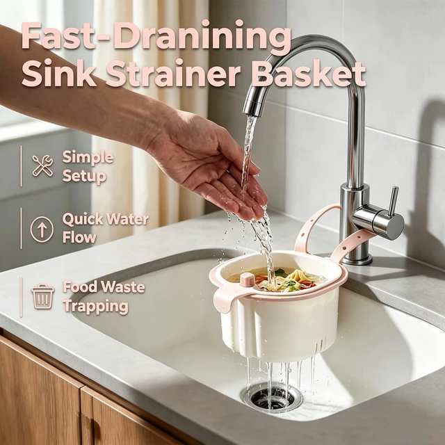 Alt view image 4 of 7 - Hanging Sink Drain Basket,2026 New Cactus Kitchen Sink Strainer Basket | Press-Type Multi-Functional Water Tank Filter Basket with Automatic Tilting Function