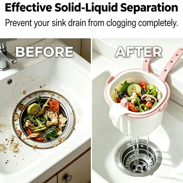 Alt view image 6 of 7 - Hanging Sink Drain Basket,2026 New Cactus Kitchen Sink Strainer Basket | Press-Type Multi-Functional Water Tank Filter Basket with Automatic Tilting Function