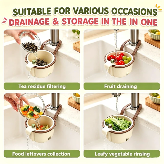 Alt view image 7 of 7 - Hanging Sink Drain Basket,2026 New Cactus Kitchen Sink Strainer Basket | Press-Type Multi-Functional Water Tank Filter Basket with Automatic Tilting Function