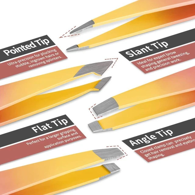 Alt view image 2 of 7 - 7 pcs Tweezers Set for Women Facial Hair, Precision Tweezer for Eyebrows with Curved Scissor and Eyebrow Razor for Ingrown Hair, Pink&Yellow
