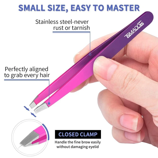 Alt view image 3 of 7 - Eyebrow Tweezer Set, 6 pcs Tweezers Set for Women with Curved Scissor for Ingrown Hair, Hair Plucking Daily Beauty Tools (Pink&Purple)