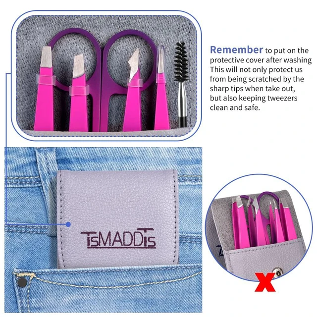 Alt view image 5 of 7 - Eyebrow Tweezer Set, 6 pcs Tweezers Set for Women with Curved Scissor for Ingrown Hair, Hair Plucking Daily Beauty Tools (Pink&Purple)