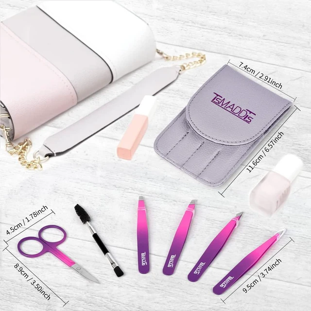 Alt view image 6 of 7 - Eyebrow Tweezer Set, 6 pcs Tweezers Set for Women with Curved Scissor for Ingrown Hair, Hair Plucking Daily Beauty Tools (Pink&Purple)